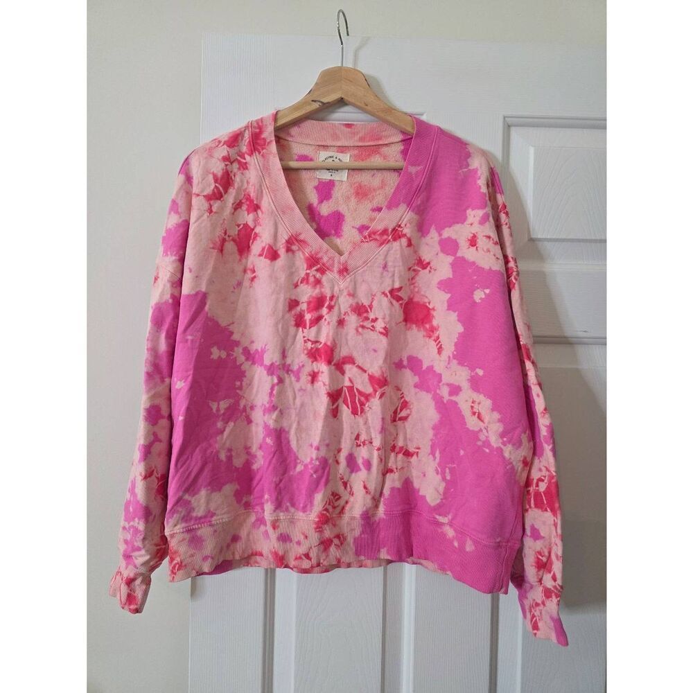 Electric & Rose Pink Tie dye V-Neck Sweatshirt S